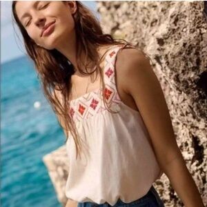 EUC Madewell Embroidered Island Linen Blend Tank Top